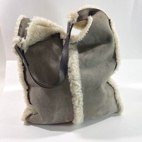 Rehard Handbags - REHARD Shearling Calf Leather GREY Reversible Shoulder Tote Bag Purse